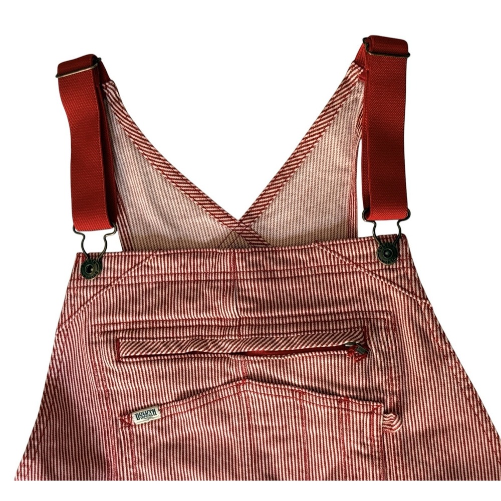 Duluth Trading Women Overalls L Red Railroad Pin Stripe Painter - Picture 4 of 16